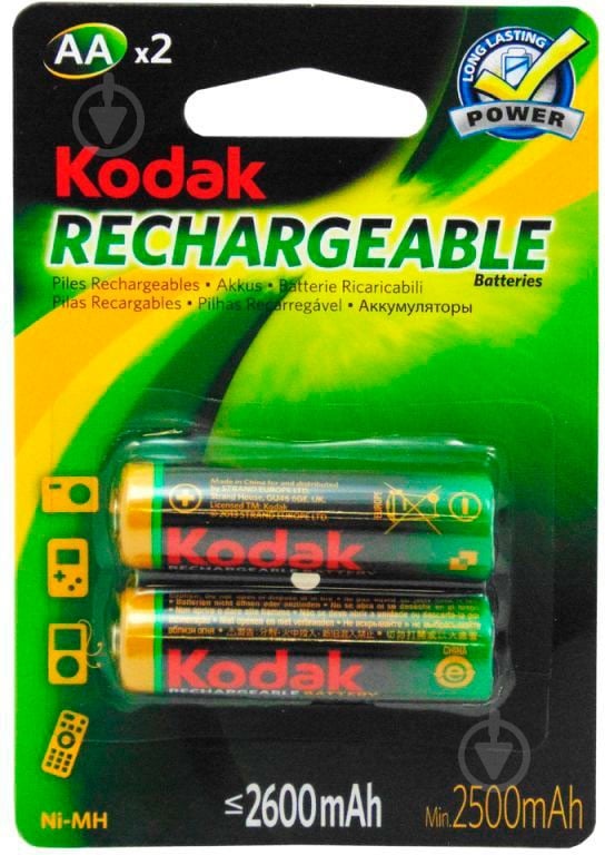 Акумулятор Kodak AA (пальчикові) 2 шт. (HR6 Ni-MH 2600mAh 1x2) - фото 1 Акумулятор Kodak AA (пальчикові) 2 шт. (HR6 Ni-MH 2600mAh 1x2) - фото 1