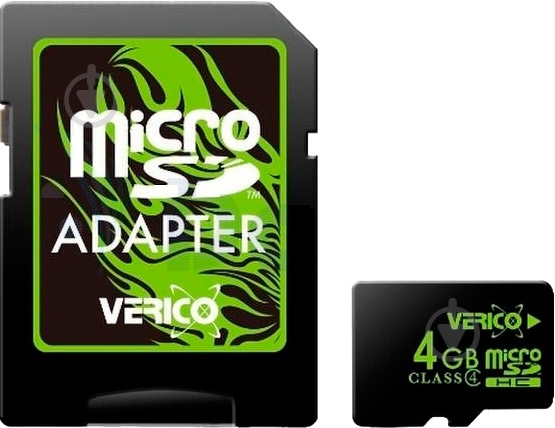 Карта памяти Verico MicroSDHC 4GB Class 4+SD adapte - фото 1