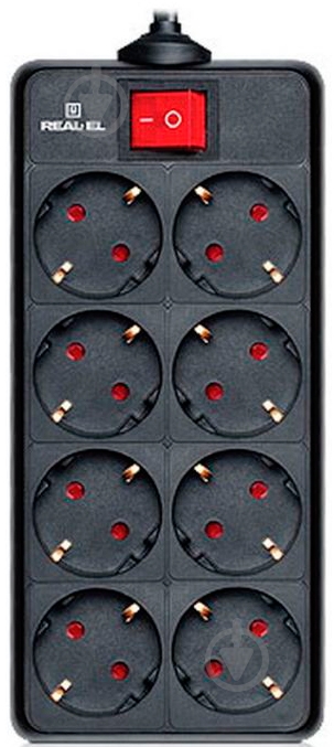 Фільтр-подовжувач REAL-EL із заземленням 8 гн. чорний 1,8 м RS-8 PROTECT, 1.8m, black (REA - фото 1