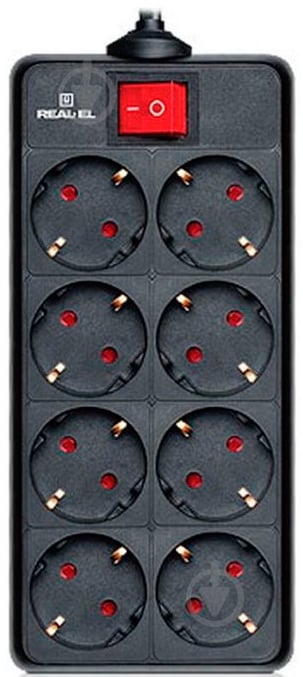 Фільтр-подовжувач REAL-EL із заземленням 8 гн. чорний 3 м RS-8 PROTECT, 3m, black (REAL- - фото 1