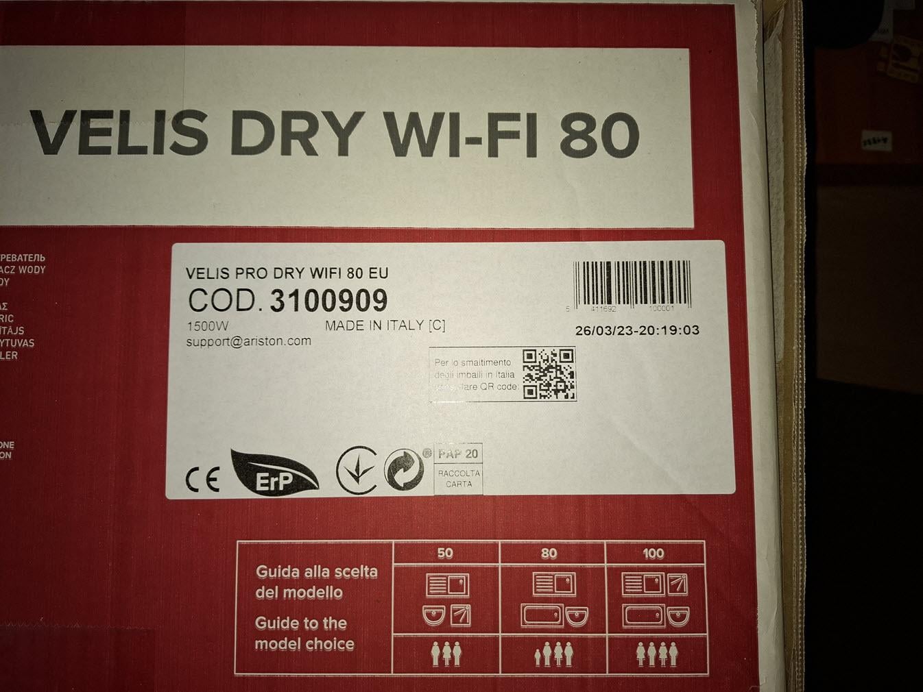 Бойлер Ariston VELIS PRO DRY WIFI 80 EU в реальных условиях использования от покупателя Сергій.