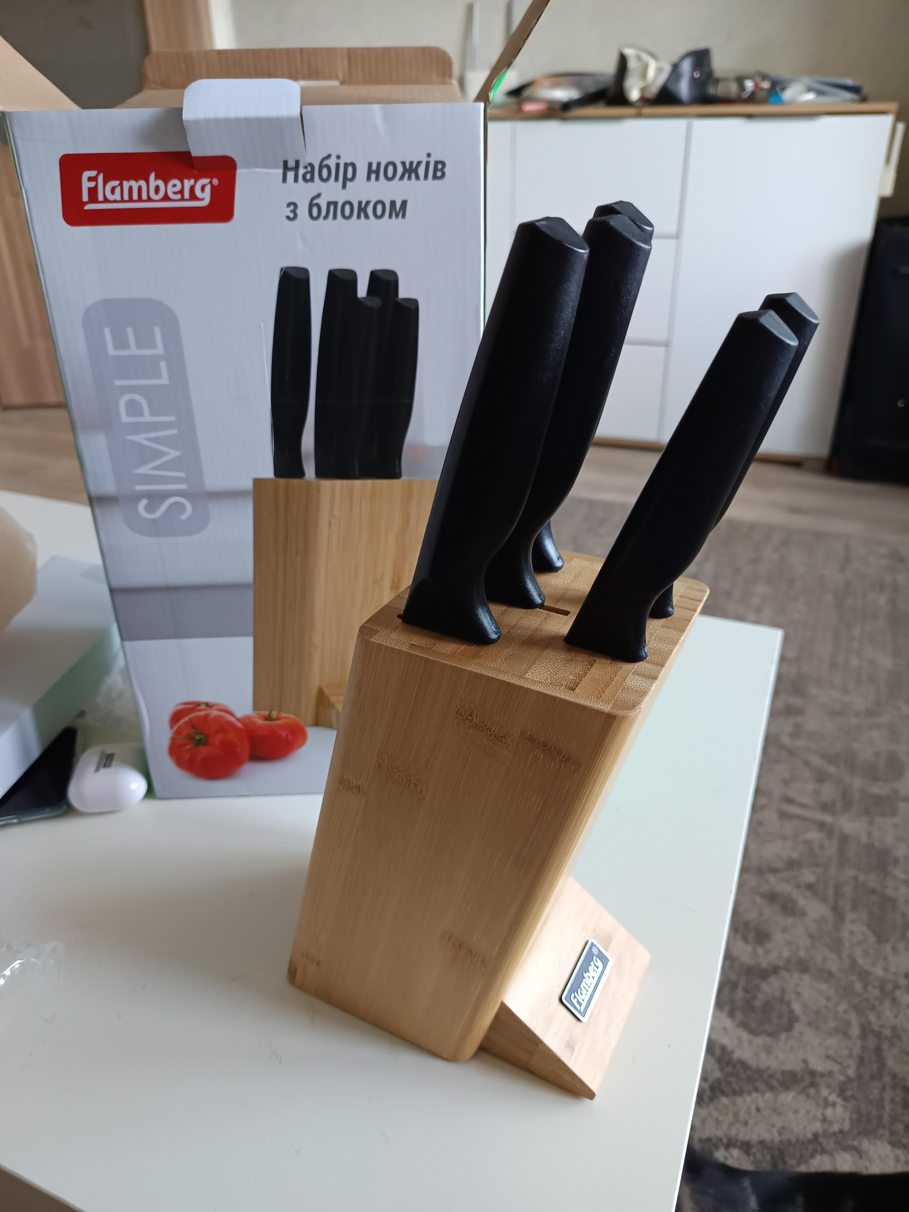 Набір ножів на підставці Flamberg Simple 6 предметів у реальних умовах використання від покупця Наталя.