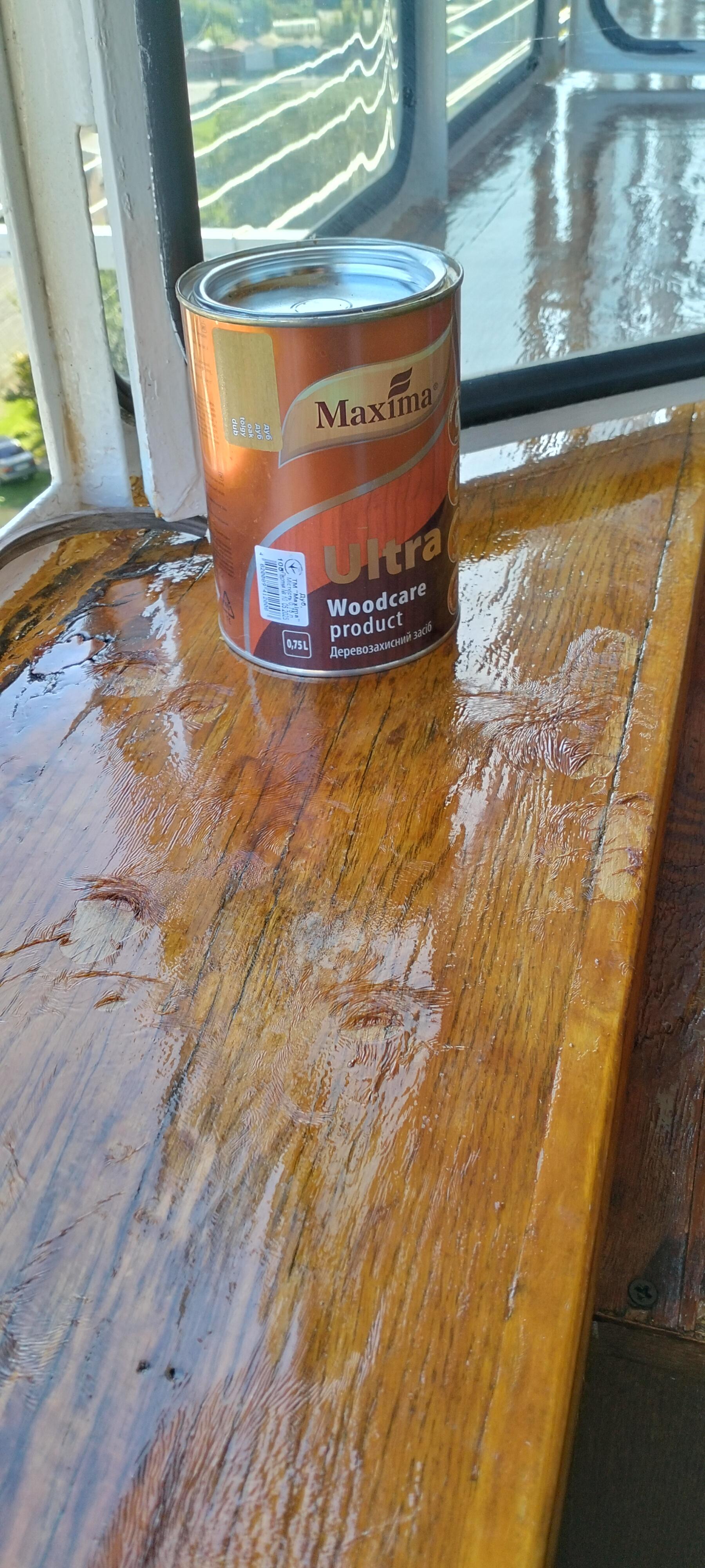 Декоративное и защитное средство для древесины Maxima Ultra бесцветный глянец 0,75 л в реальных условиях использования от пользователя Vlad.