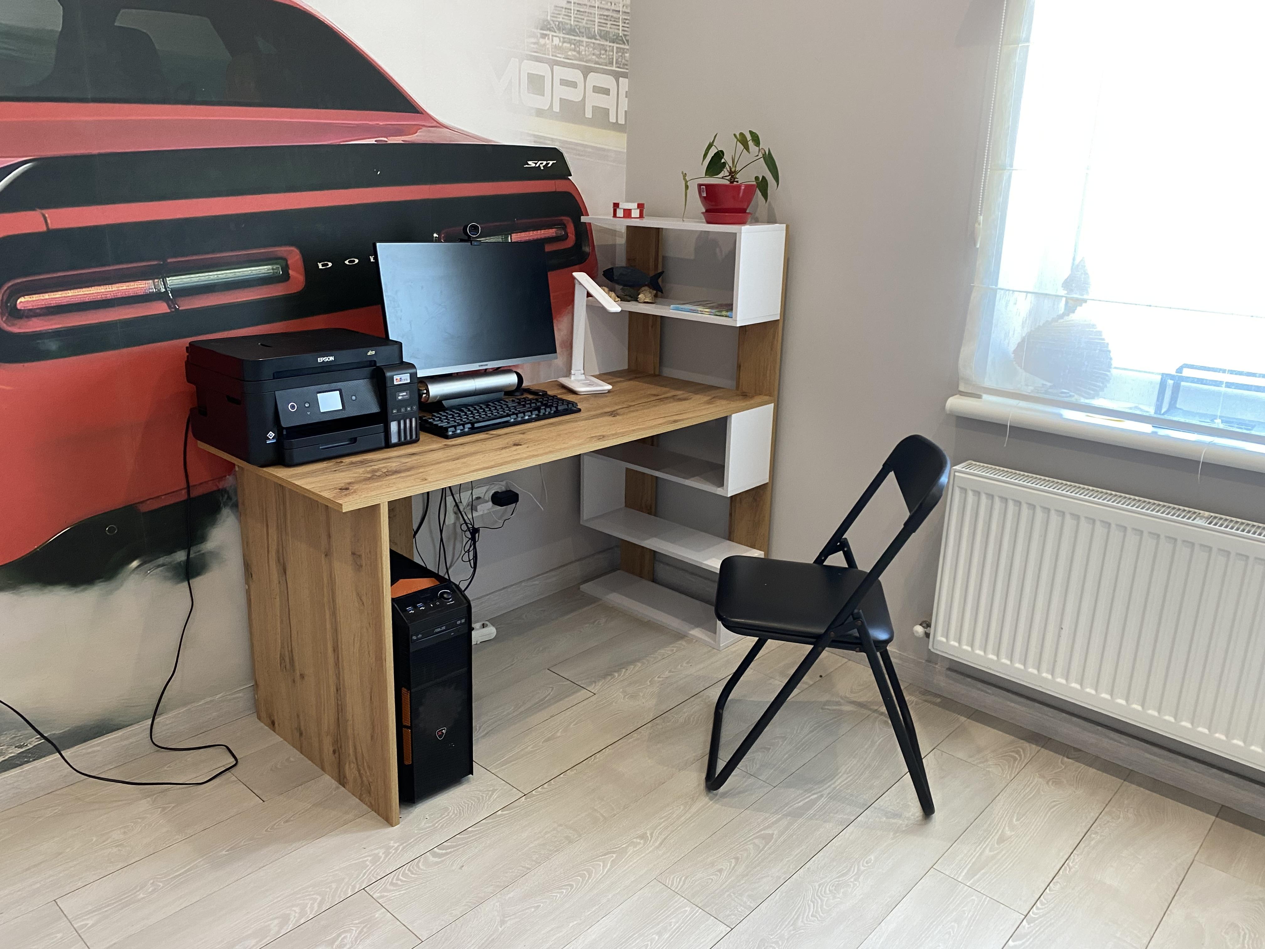 Письмовий стіл FST-15 1416х584х1226 мм Дуб сонома/Білий у реальних умовах використання від покупця Олена.