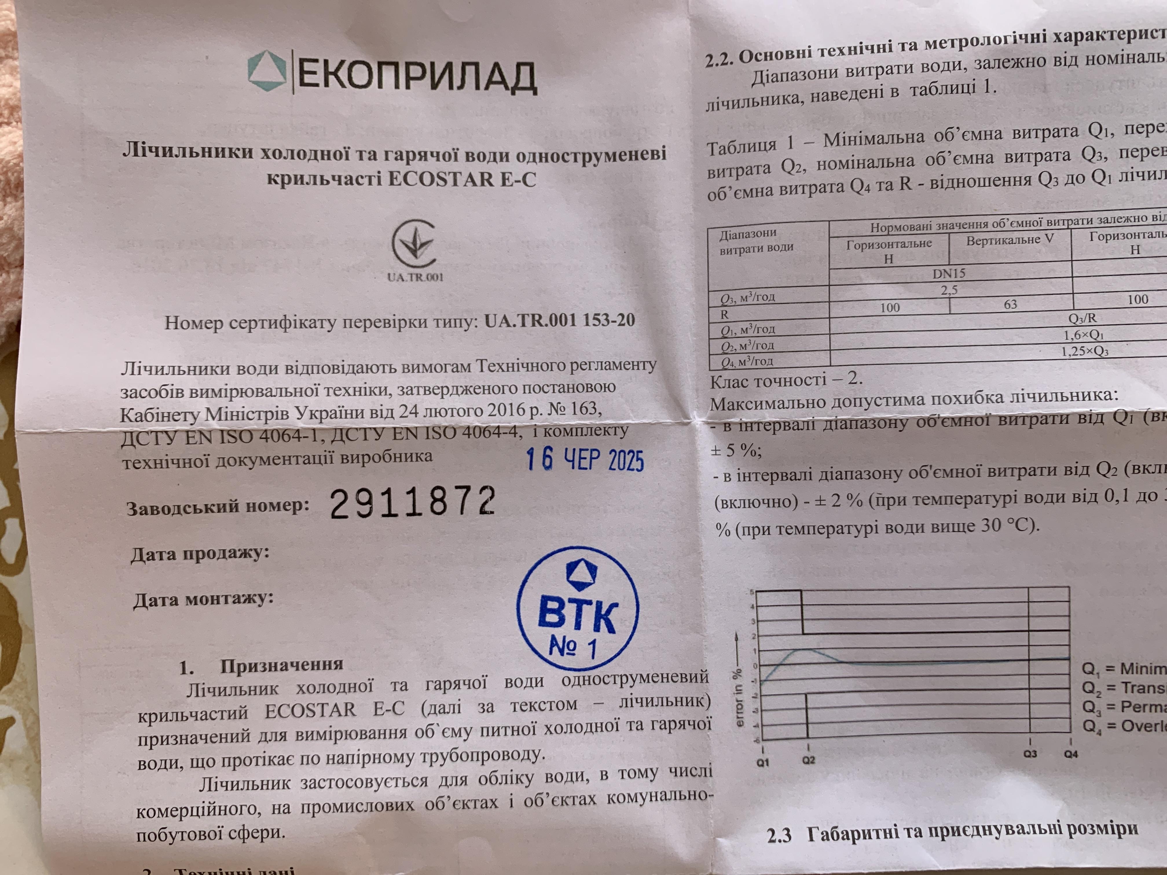 Счетчик горячей воды Ecostar DN15 1/2" L110 E-C 2,5 без накидних гайок в реальных условиях использования от пользователя Виталий.