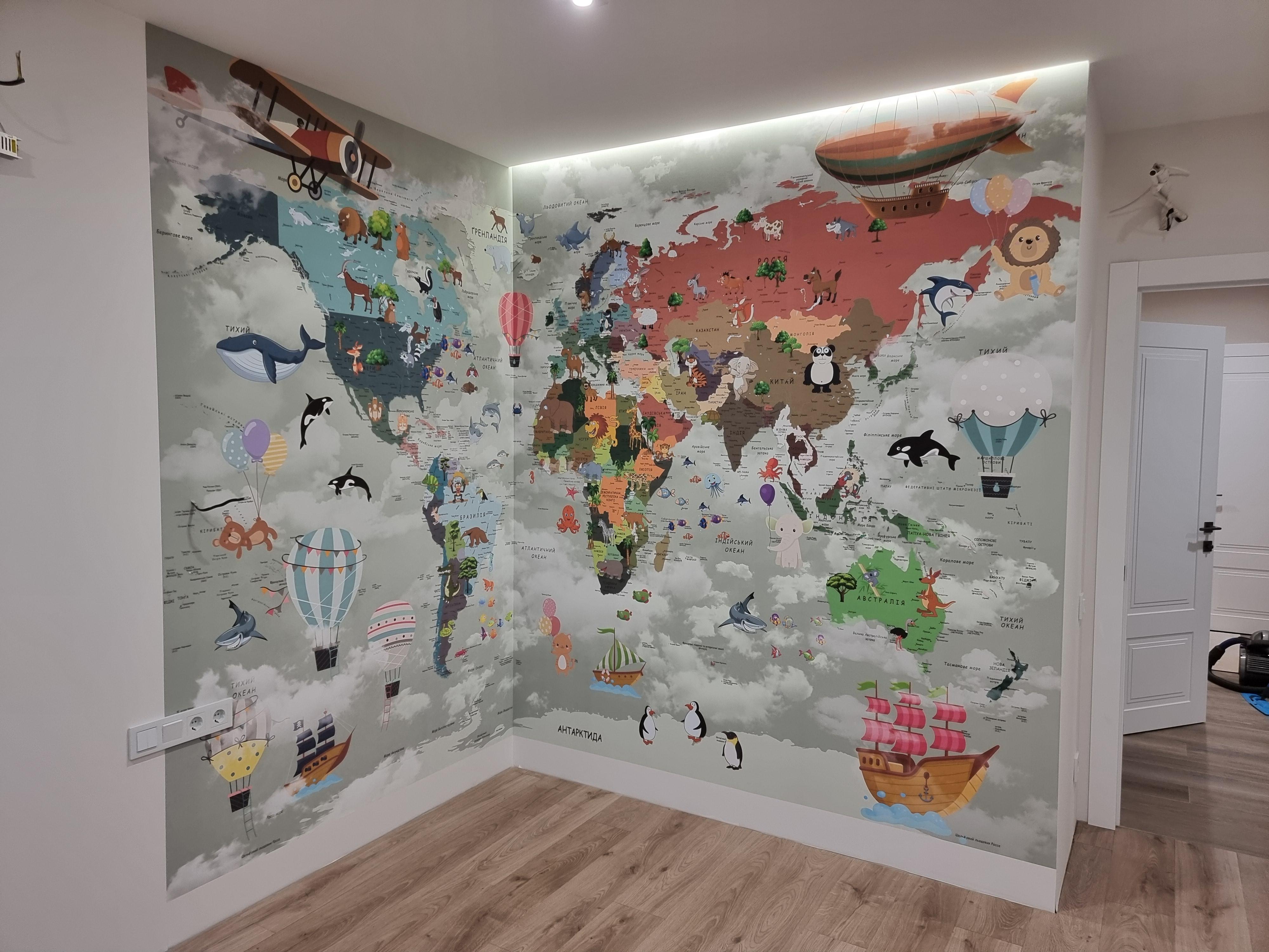 Фотошпалери 3Д Upstream Дитяча карта світу на стіну для дитячої кімнати 230х345 см (WMK-010/6) у реальних умовах використання від користувача Світлана.