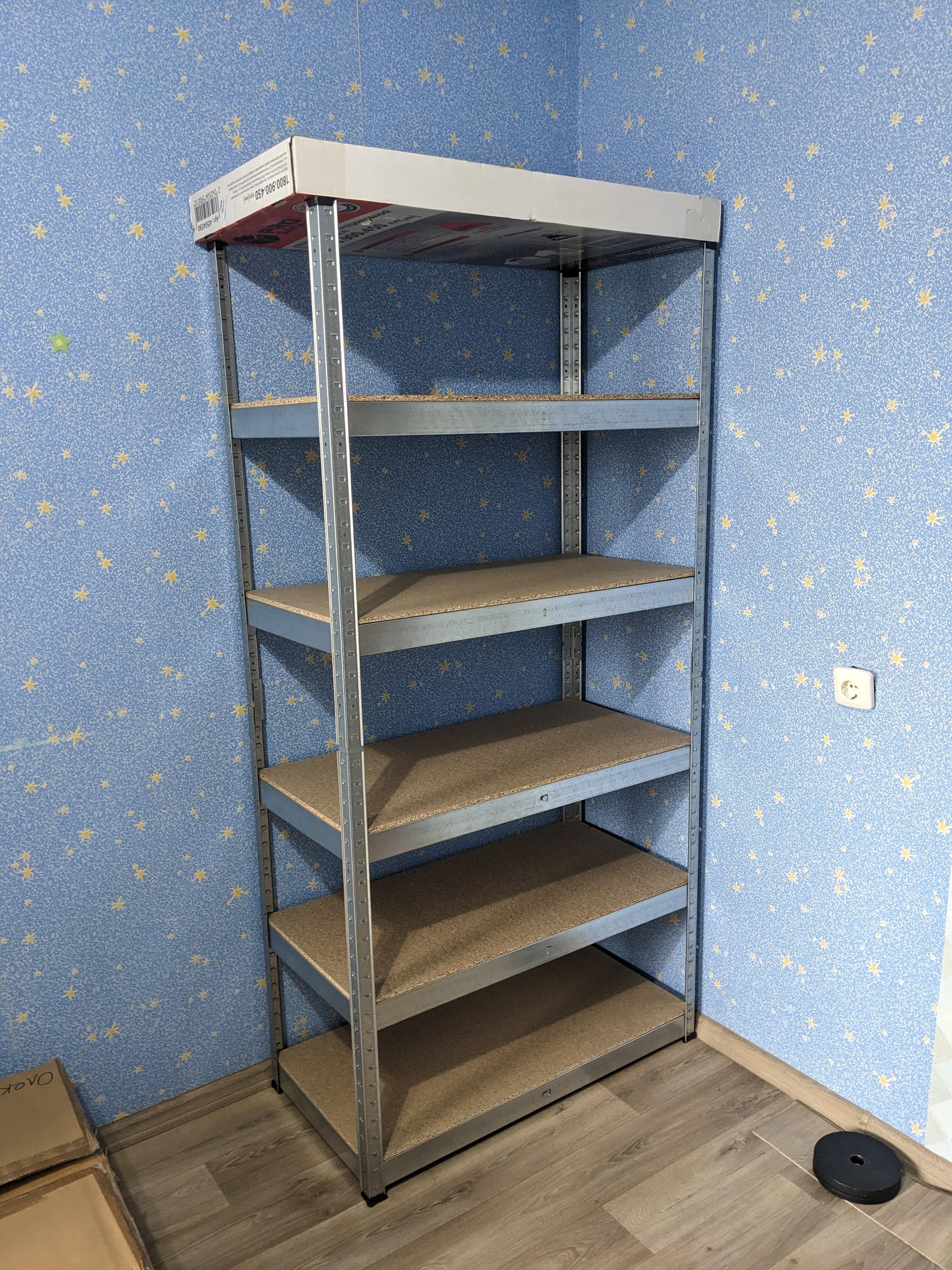 Стелаж 1800x900x450 мм Меткас Бюджет сірий ДСП полиці 5 шт. цинкований у реальних умовах використання від покупця Сергій.