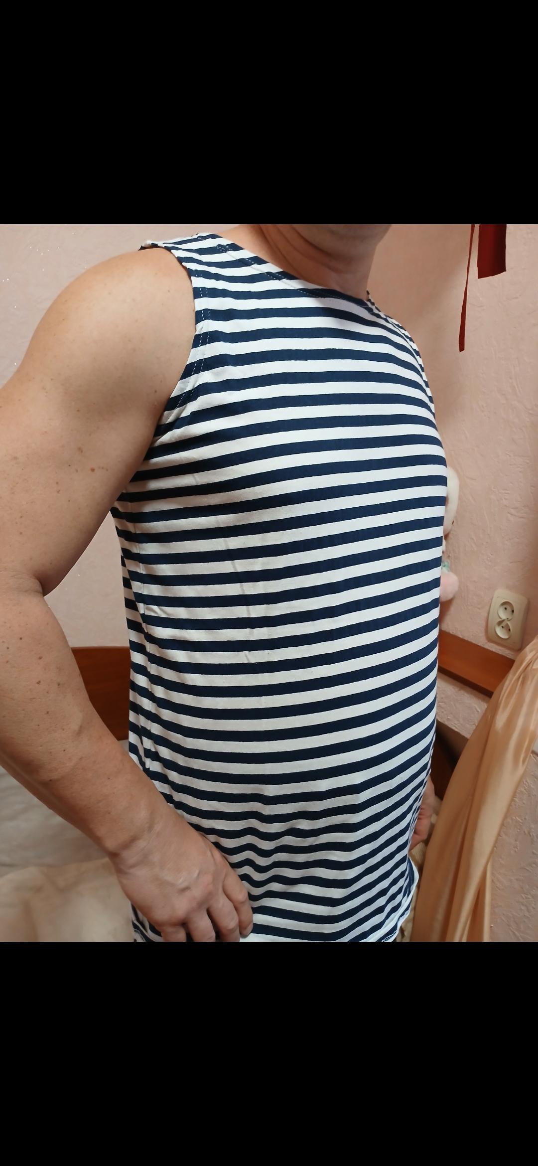 Майка-тільняшка чоловіча морська р. 56 Темно-синя смужка (MaykaTSChol56) у реальних умовах використання від користувача Шевченко Юлия.