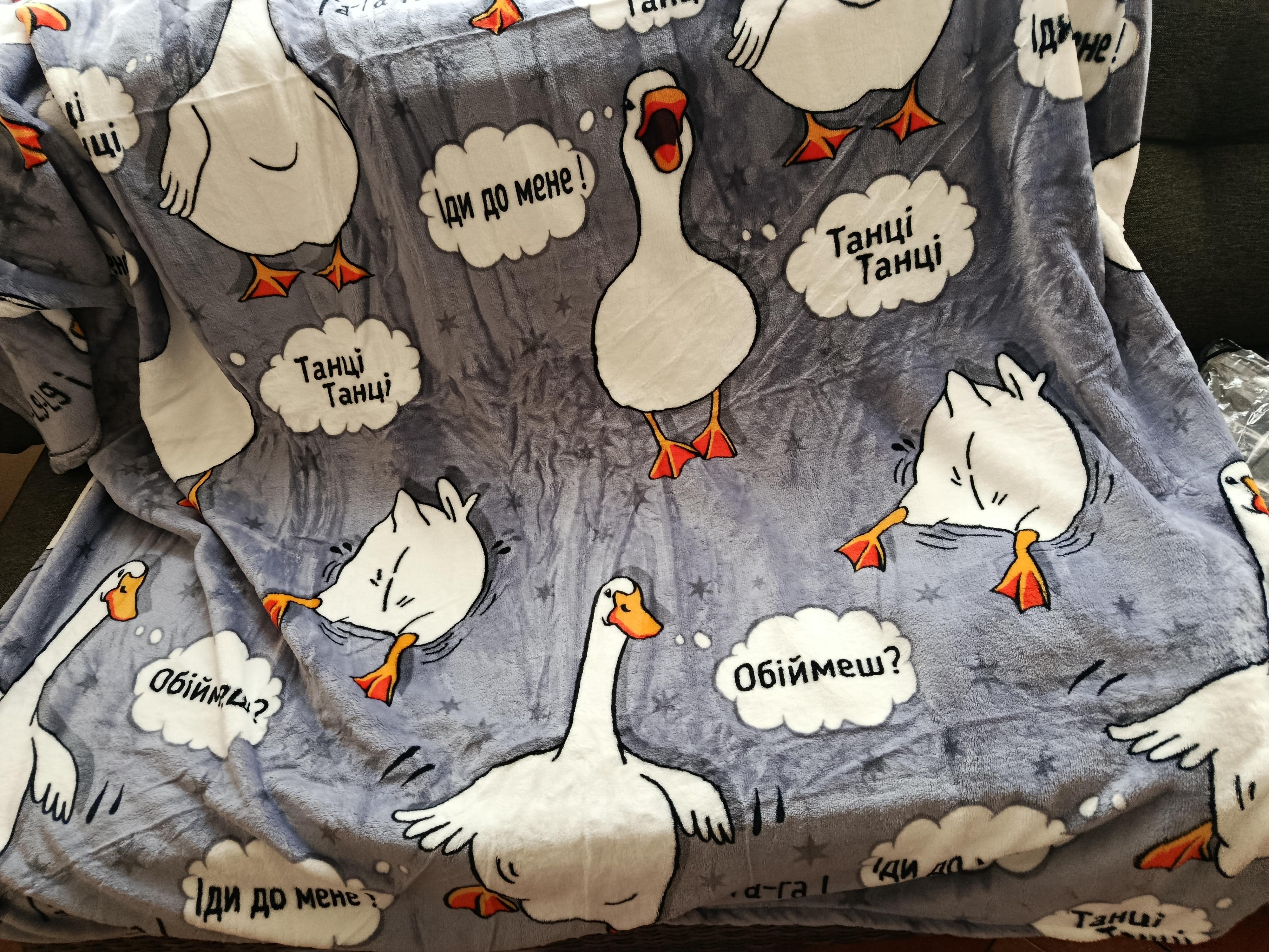 Плед флісовий Love You Гуси 150х200 см Сірий (8185) у реальних умовах використання від покупця Юлія.