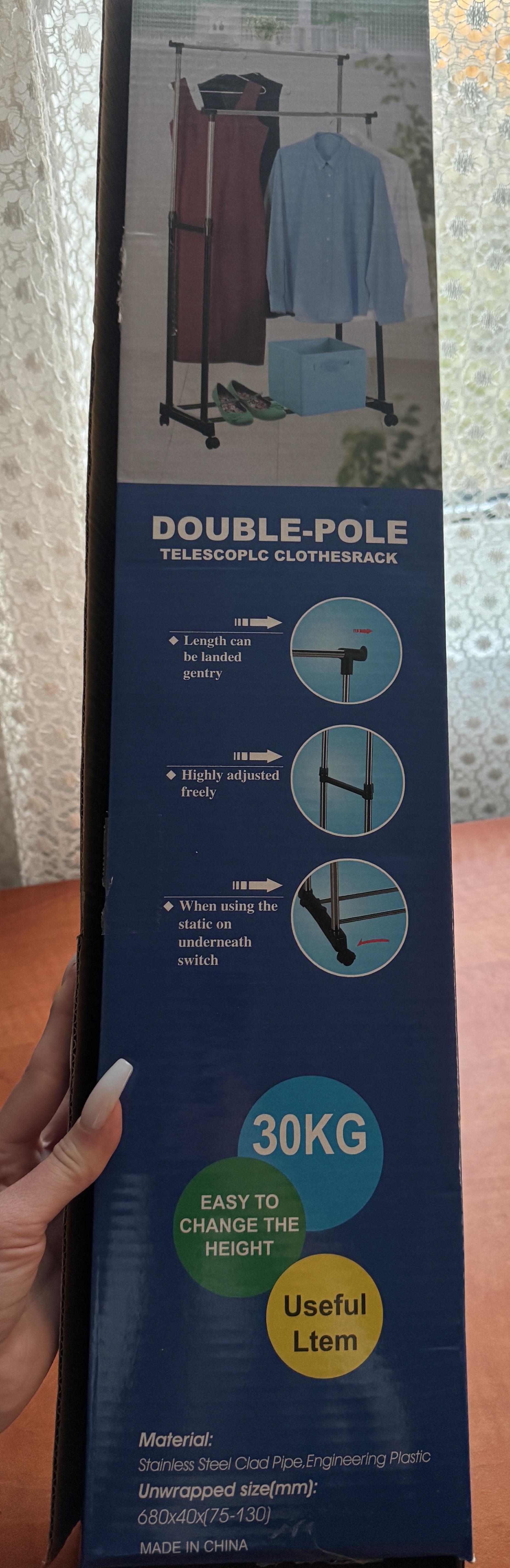 Стойка для одежды телескопическая Double Pole 3 JL-DSG-8641 78/150/42 см в реальных условиях использования от покупателя Ольга.