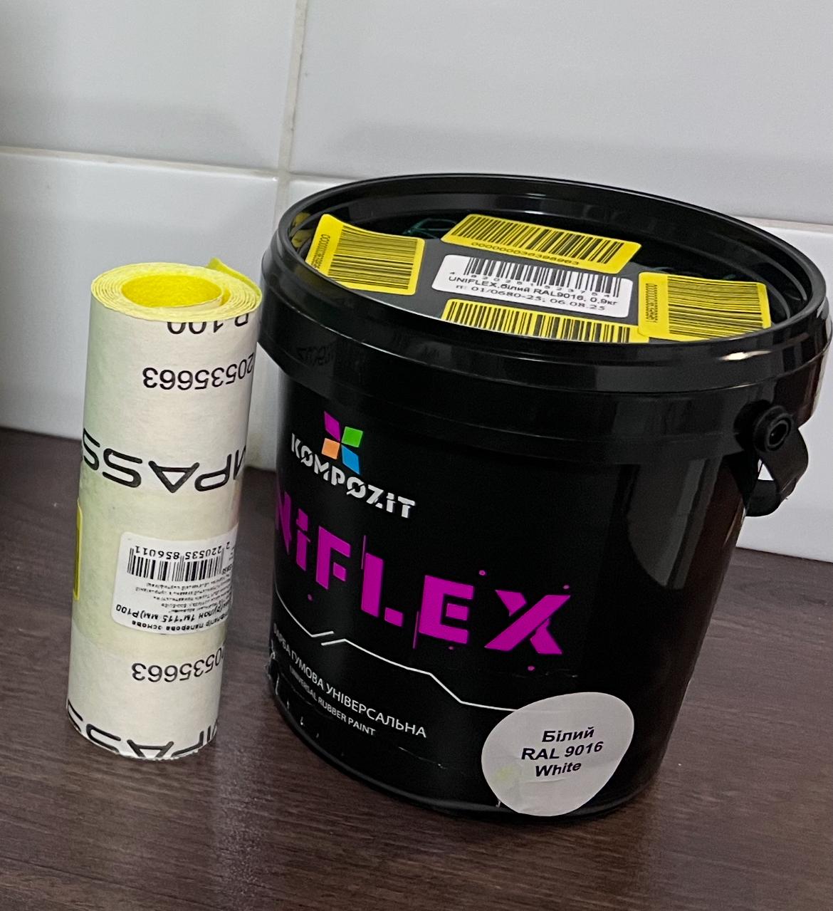 Краска универсальная резиновая Kompozit UNIFLEX мат Графит RAL7024 0,9 кг в реальных условиях использования от покупателя Надія.