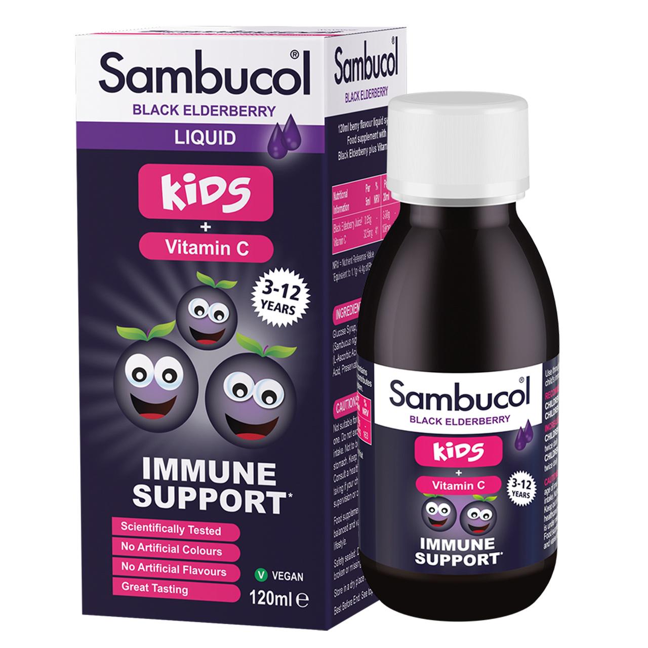 Черная бузина сироп для детей Sambucol Kids с витамином С для иммунитета 120 мл