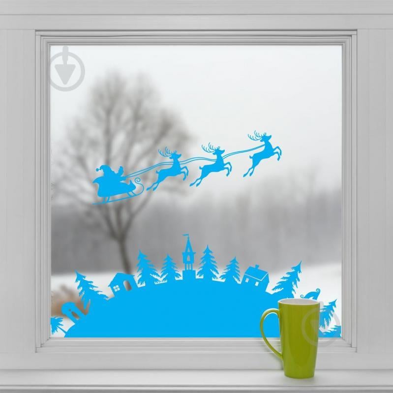 Новогодняя виниловая наклейка Zatarga Рождество 1100х390 мм Голубой (Z202014/1)