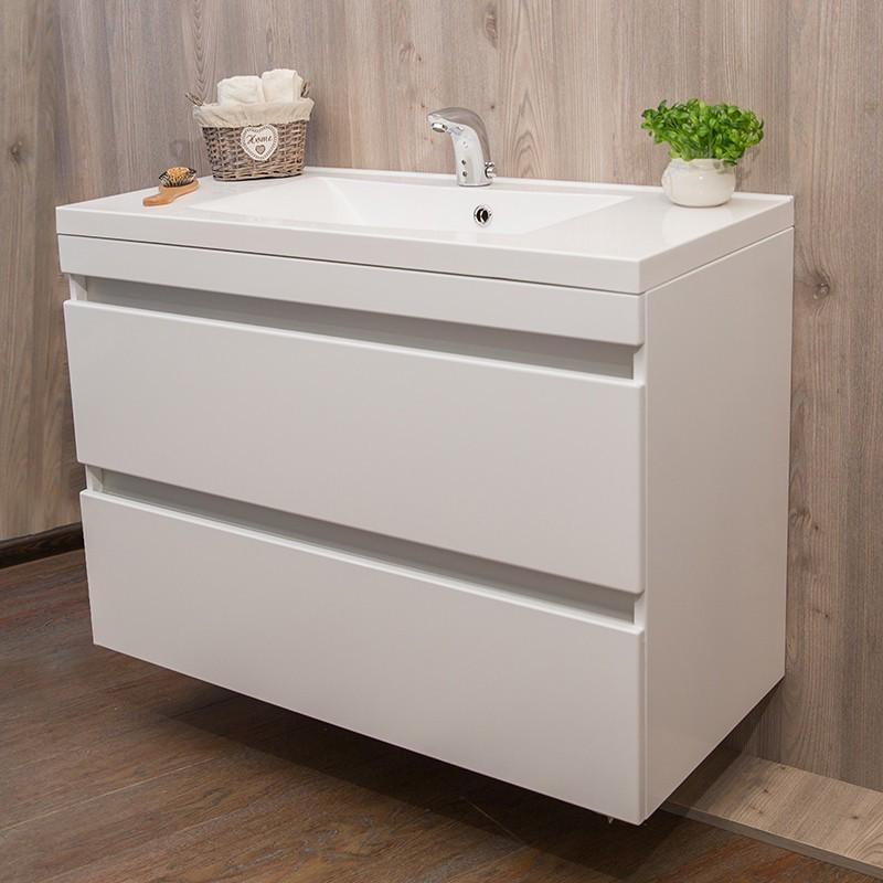 Тумба подвесная Fancy Marble Borneo 1000 с раковиной Lucia 1000 Белый - фото 2