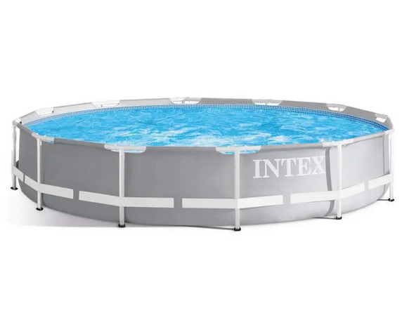 Бассейн каркасный Intex 366х99 см круглый с стремянкой Серый (26716-1)