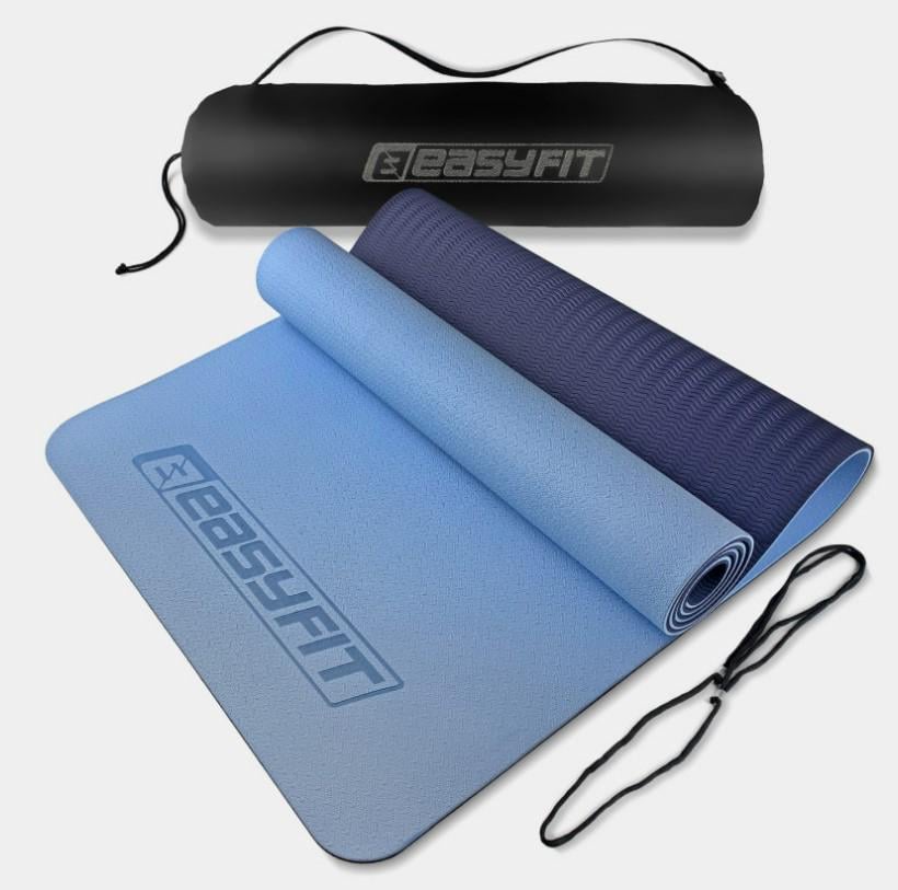 Коврик для йоги и фитнеса EasyFit TPE+TC 6 мм двухслойный в чехле Голубо-синий (EF-1924s-LBBL) Коврик для йоги и фитнеса EasyFit TPE+TC 6 мм двухслойный в чехле Голубо-синий (EF-1924s-LBBL)