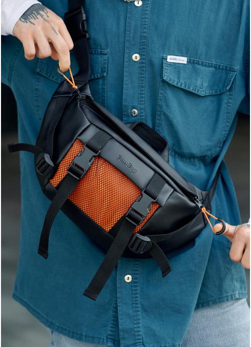 Поясная сумка мужская Sambag из экокожи Черный с оранжевым (862038721)