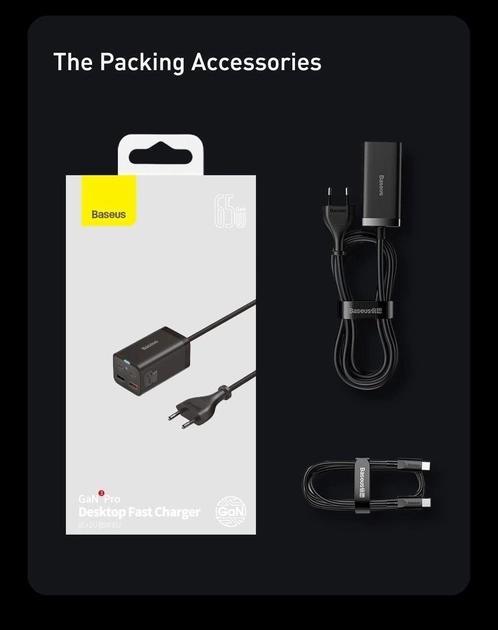 Сетевое зарядное устройство BASEUS GaN3 Pro Desktop Fast Charger 2 USB/2 Type-C/кабель Type-C 100W (2213001016) - фото 6 Сетевое зарядное устройство BASEUS GaN3 Pro Desktop Fast Charger 2 USB/2 Type-C/кабель Type-C 100W (2213001016) - фото 6
