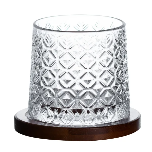 Склянка-дзига для віскі з бамбуковою підставкою ice flower 300 мл (HP1602)