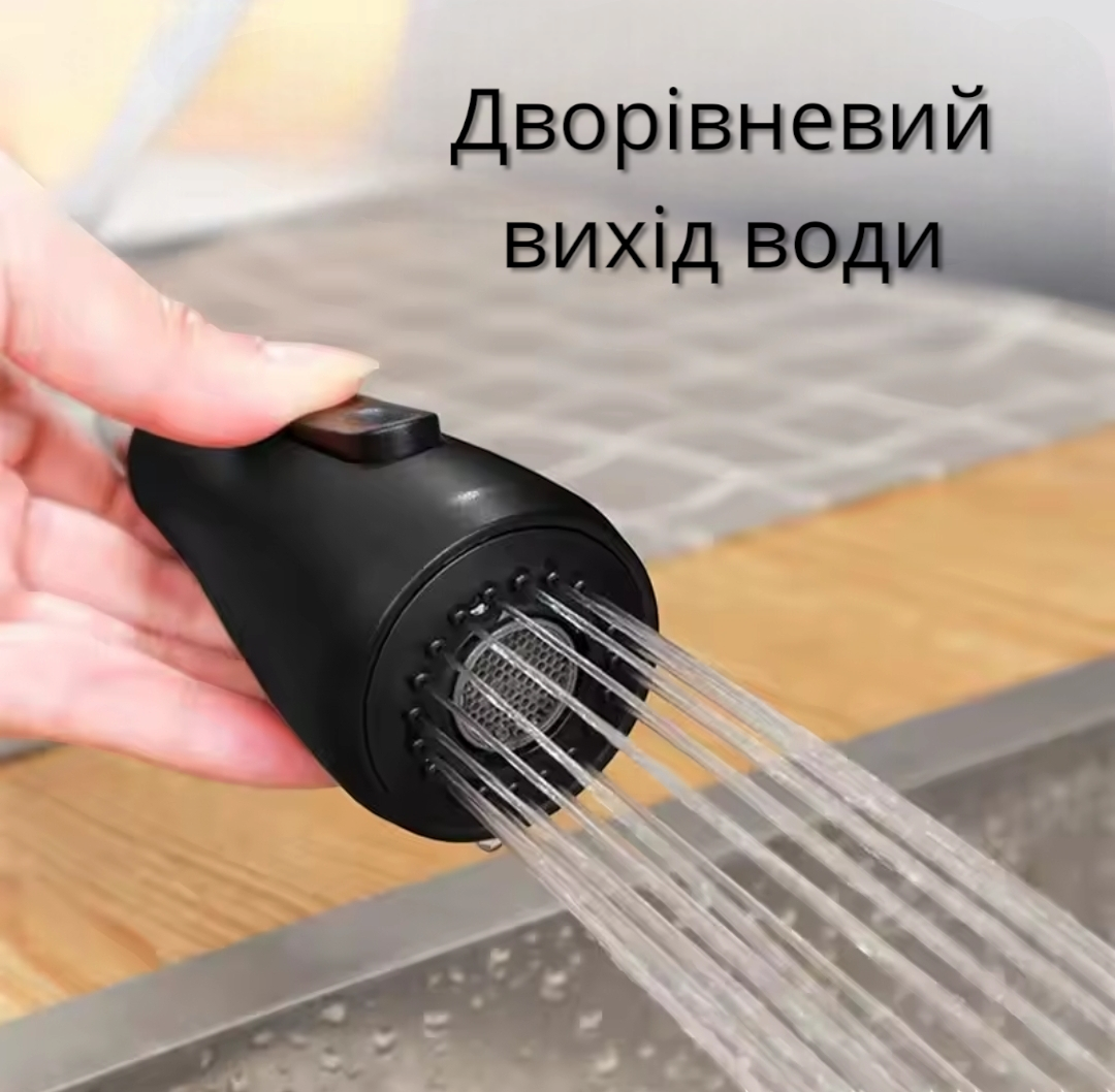 Смеситель для кухни один рычажный с выдвижной воронкой и гибким изливом Черный мат - фото 5 Смеситель для кухни один рычажный с выдвижной воронкой и гибким изливом Черный мат - фото 5