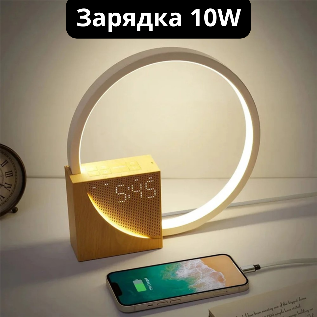 Лампа-будильник настільна 10W з імітацією світанку 2 USB-портами та 10 природними звуками (X001SM6CDB) - фото 3