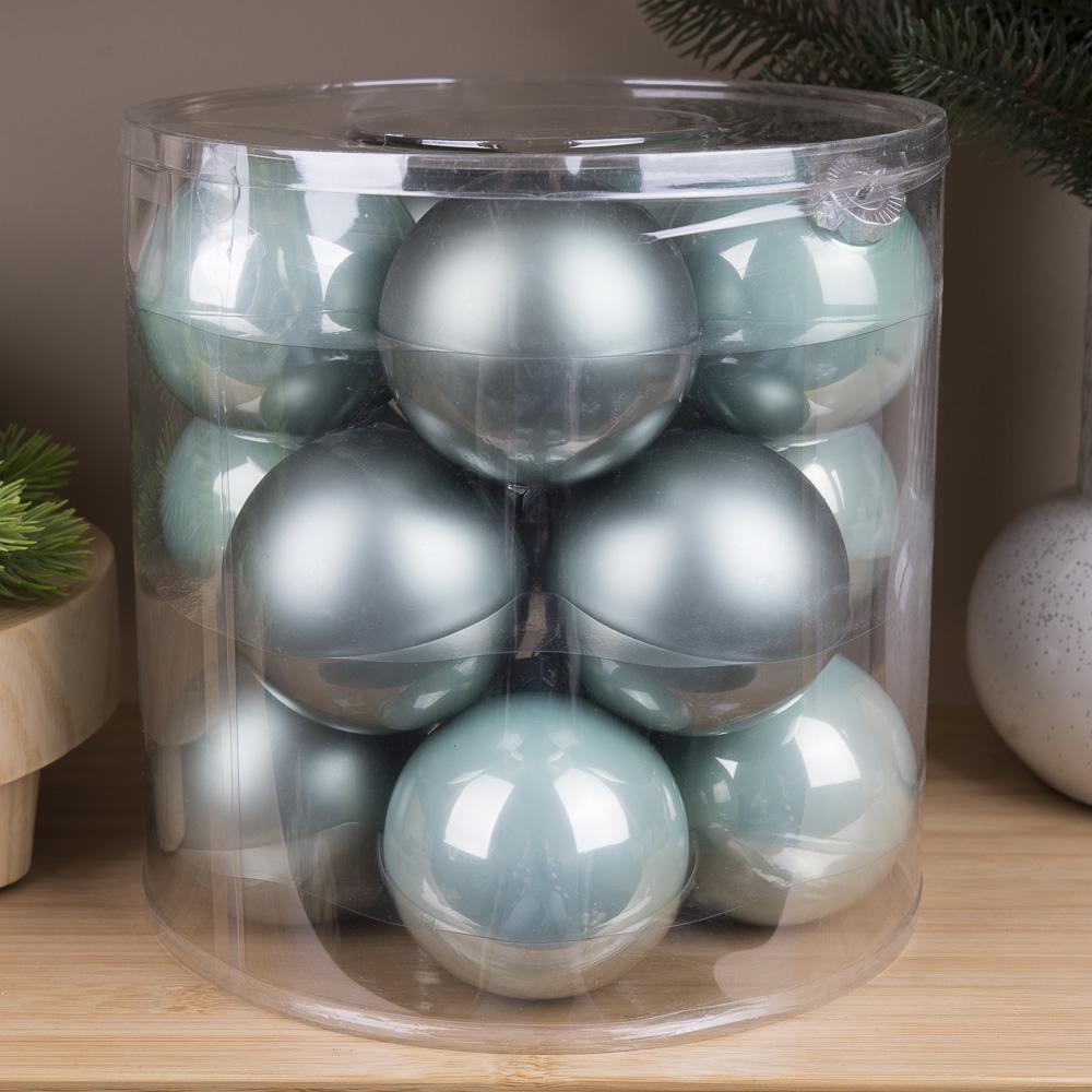 Шары новогодние из стекла 8 см 15 шт. Зеленый (4271-22)