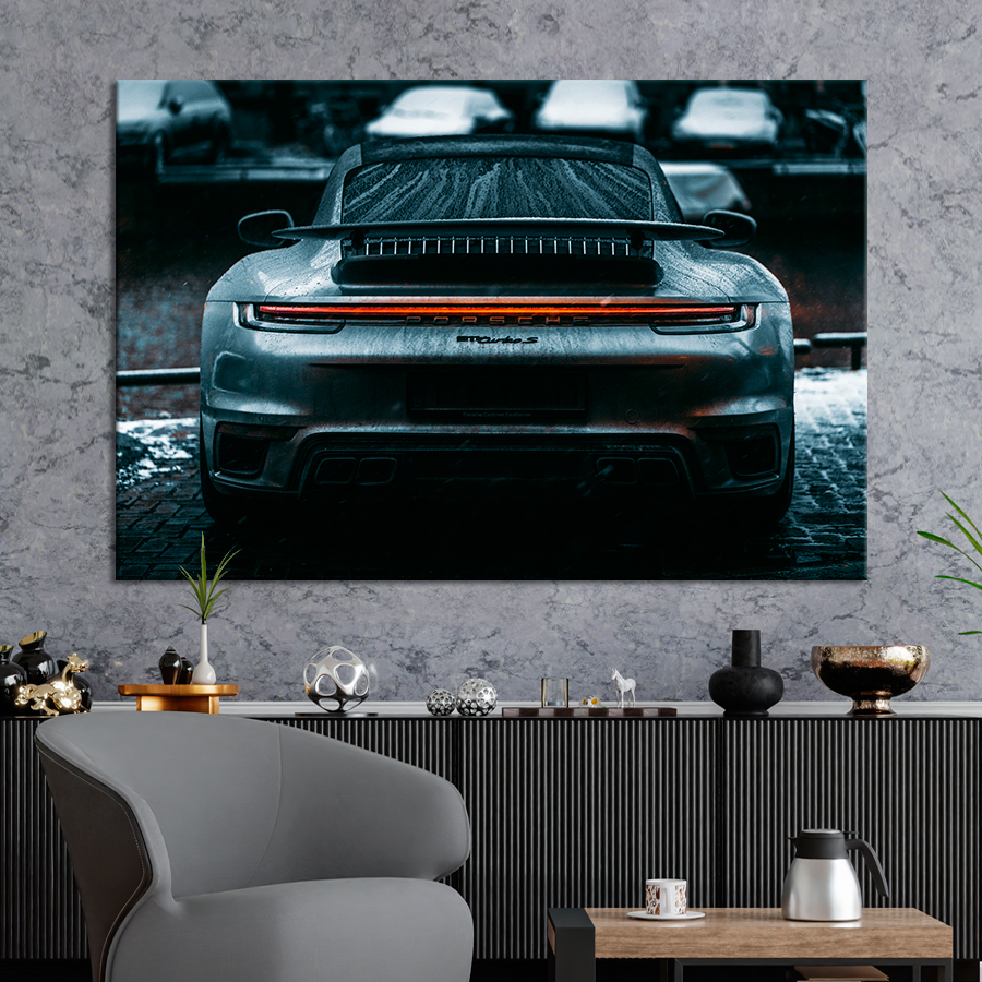 Картина Автомобиль Авто Porsche 911 в сером цвете 80x54 см (A1201-1)