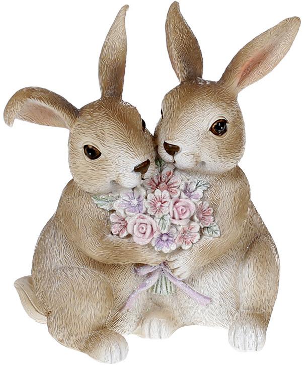 Декоративная статуэтка Кролики с цветами 11х6,5х12,5 см полистоун Розовый (BD-707-159)