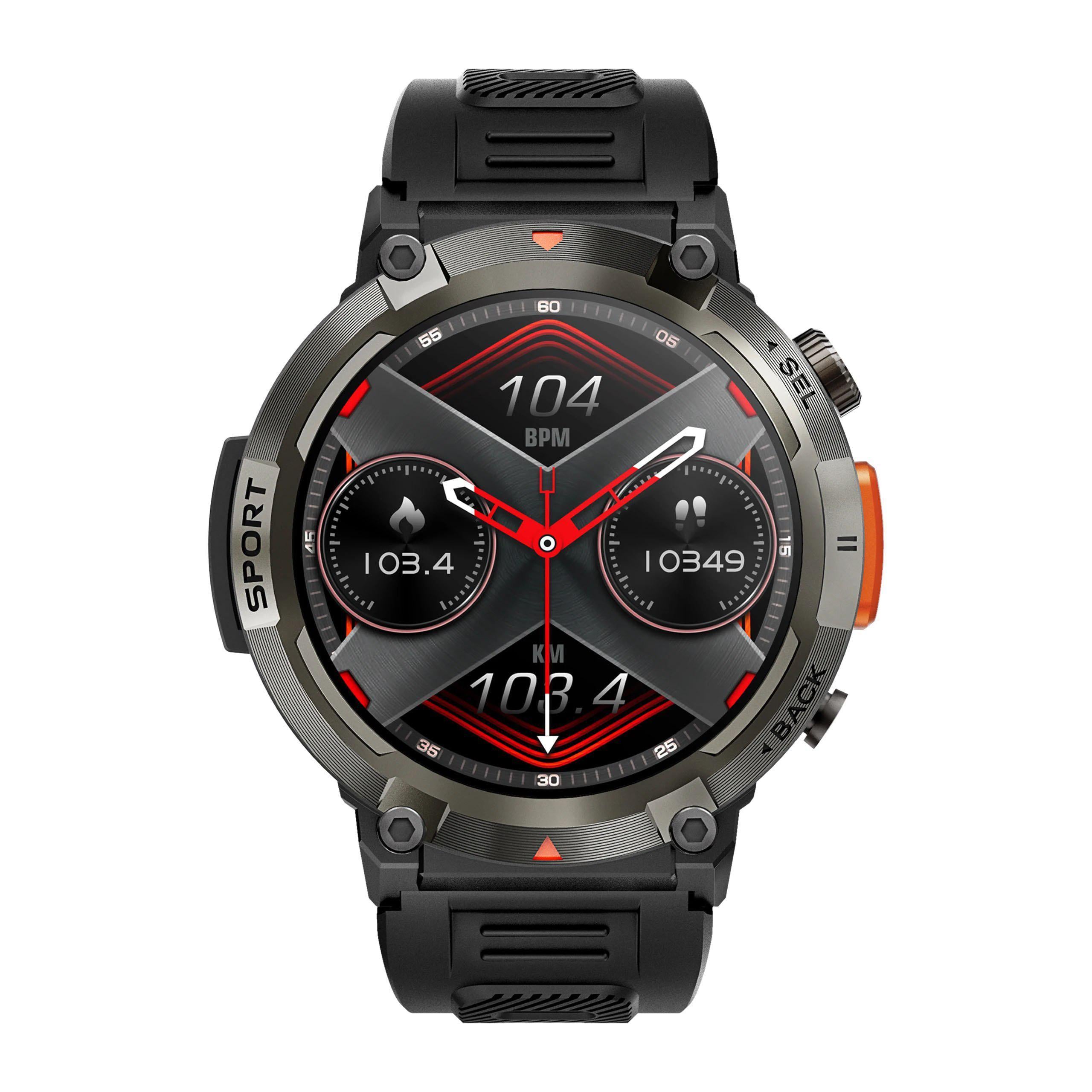 Смарт-часы мужские круглые Modfit Rugged со звонком/фонариком/сменными ремешками Черный (1077-0306)