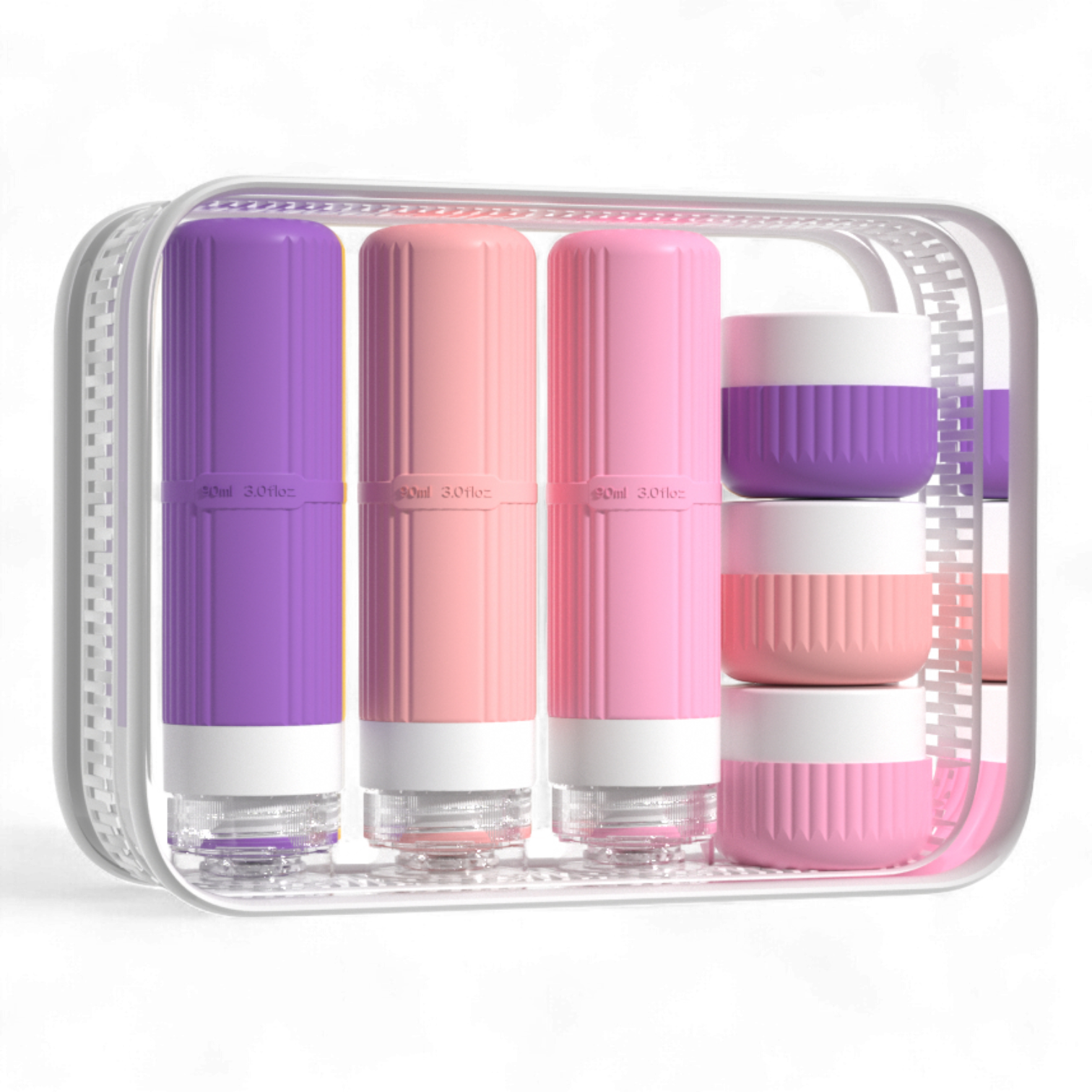 Набор дорожных баночек для путешествий силиконовые 6 шт. 30 и 90 мл в косметичке Фиолетовый (113_5_0_2С) - фото 1