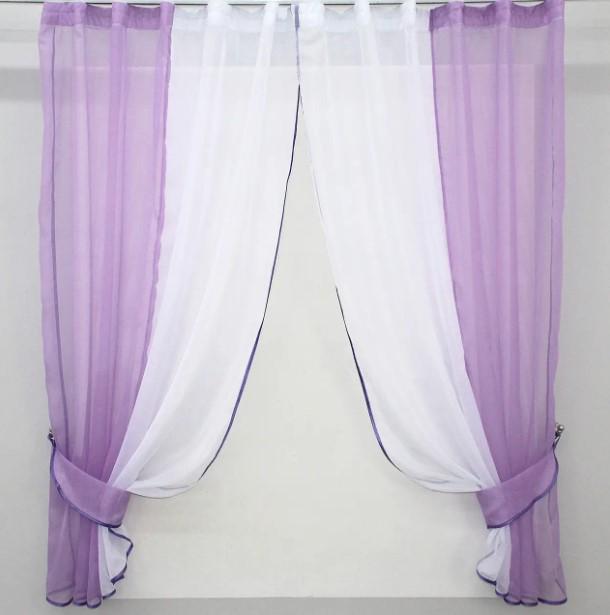 Шторы кухонные с подвязками шифон 265х170 см Сиреневый/Белый (017к)