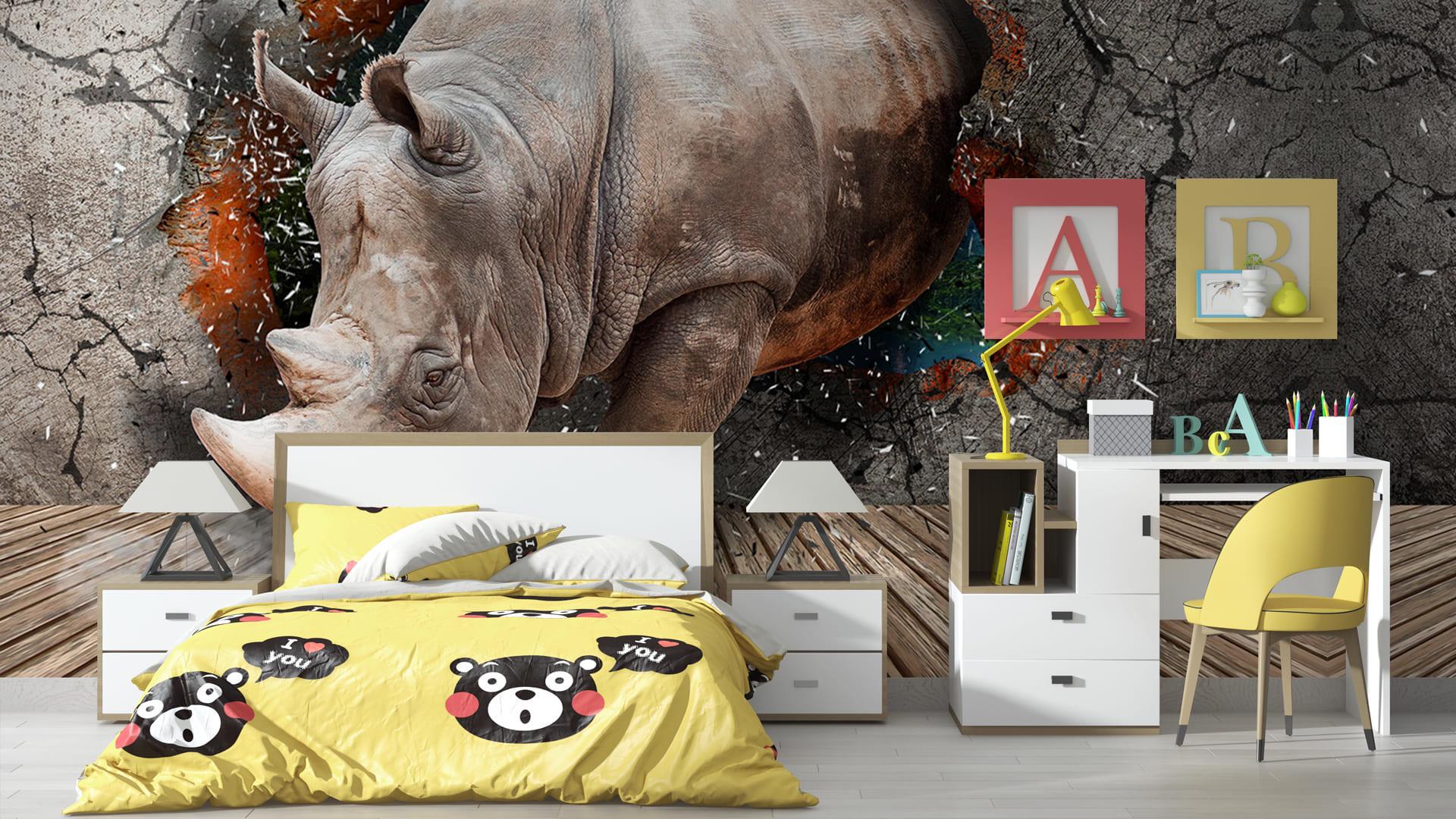 Фотообои флизелиновые Styleo Print-walls Носорог в движении 0835 300х250 см (Pw-0835/2)