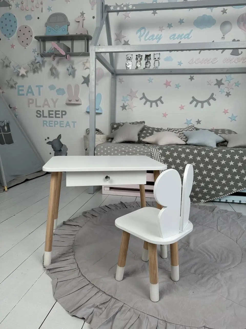 Столик детский со стульчиком и ящиком Бабочка Белый (7032382)