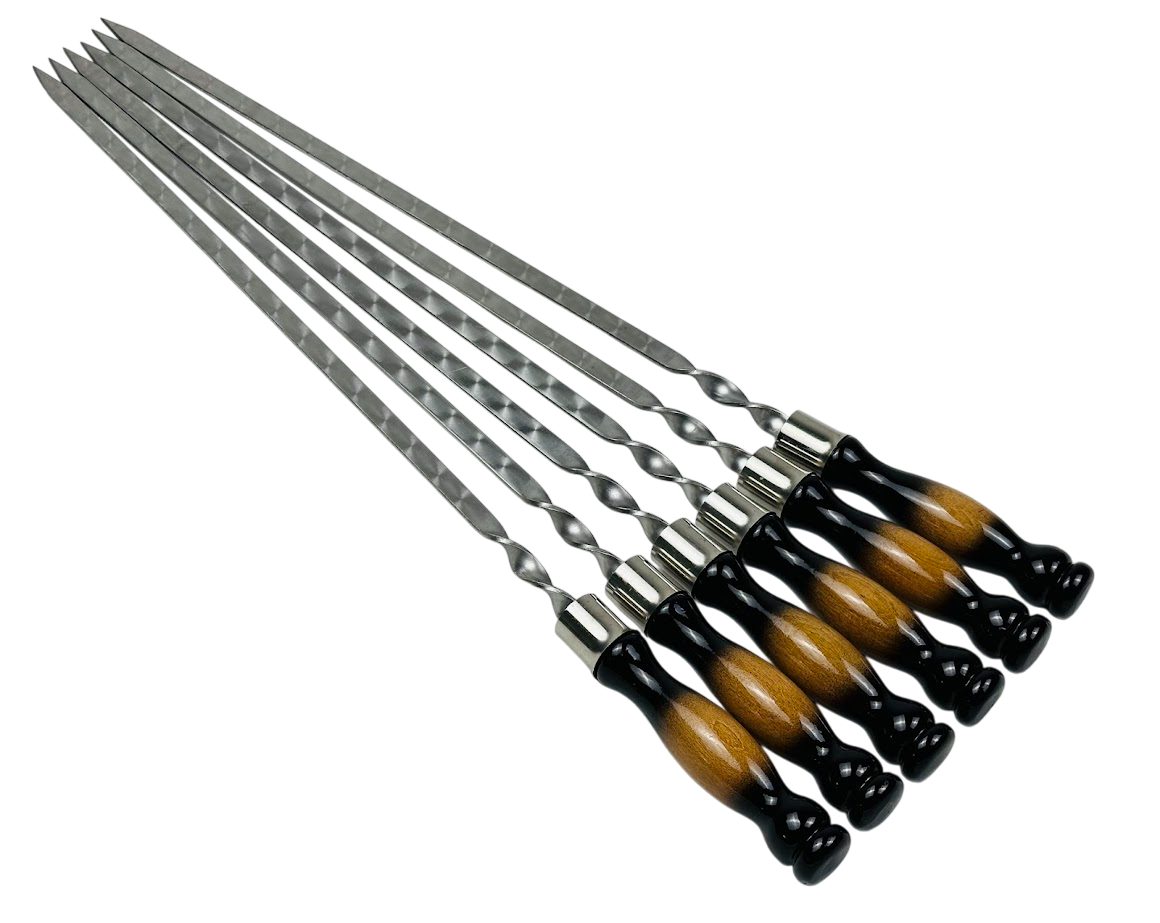 Набор шампуров Премиум 65 см из нержавеющей стали 3 мм с деревянной ручкой 6 шт. Черно-коричневый (124-10-SH-3103)
