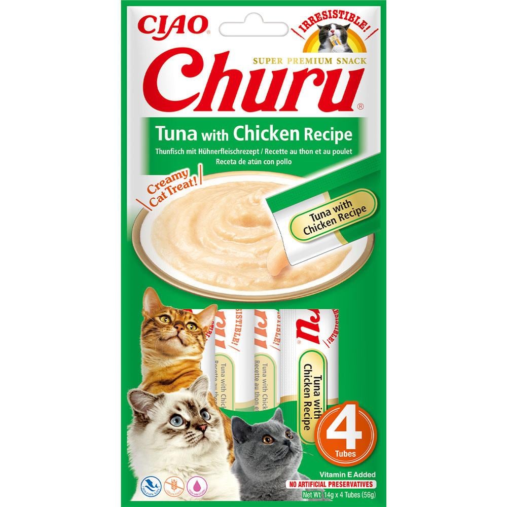 Лакомство для кошек Inaba Churu Сливочный мусс в стиках с тунцем и курицей 4 шт./уп. (1927476096)