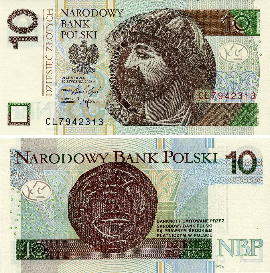 Коллекционная банкнота Польша 10 злотых 2025 UNC (P183)