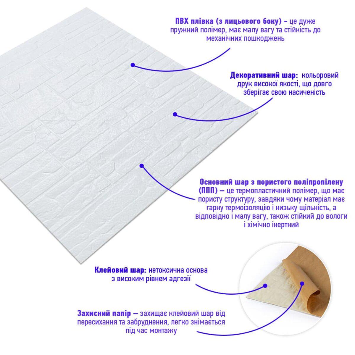 Панель самоклеящаяся декоративная 3D камень рваный кирпич 155 700x770x5 мм Белый (SW-00000484) - фото 2 Панель самоклеящаяся декоративная 3D камень рваный кирпич 155 700x770x5 мм Белый (SW-00000484) - фото 2