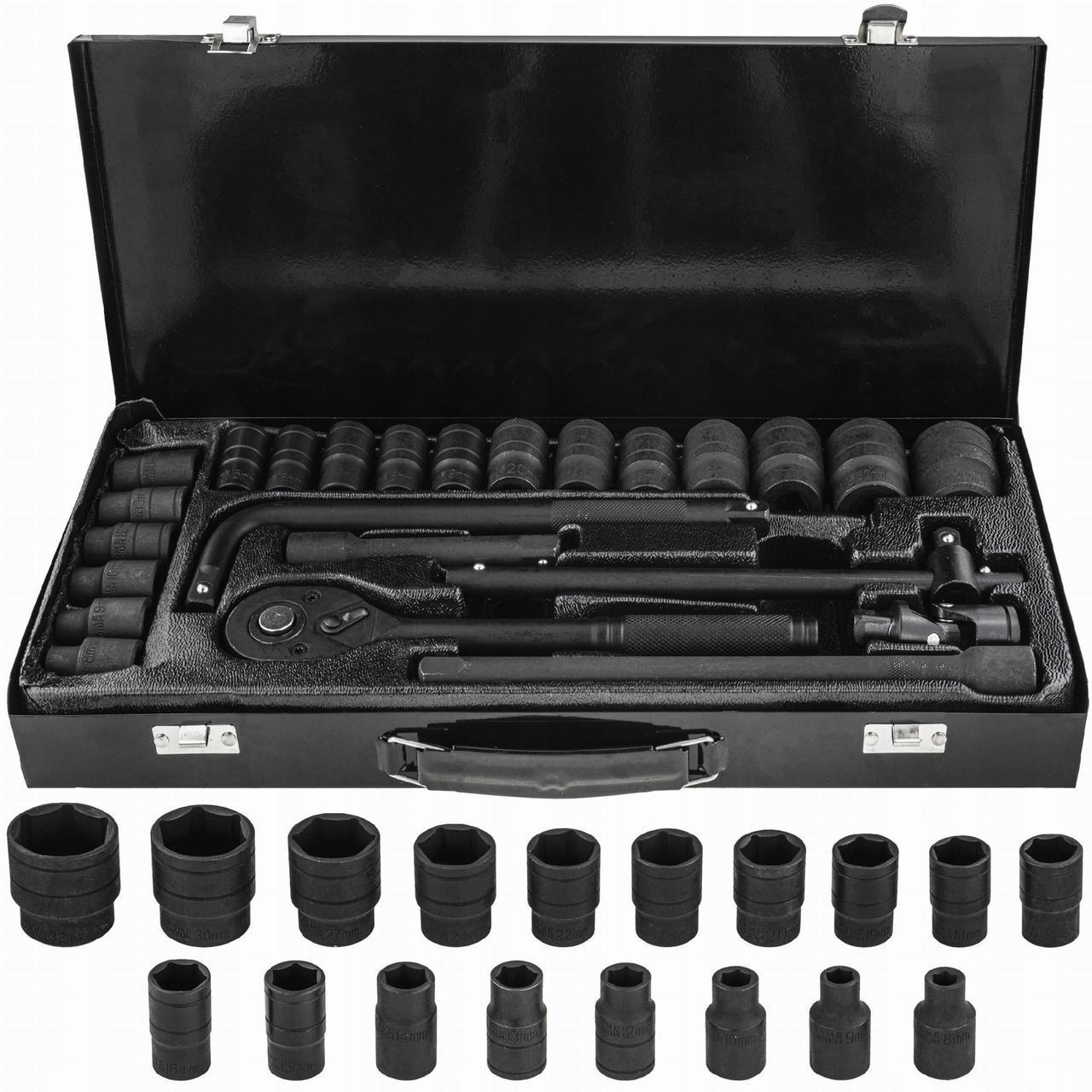 Набор ударных головок с воротком 1/2 8-32 мм 24 ед. VORFAL V08126 - фото 2 Набор ударных головок с воротком 1/2 8-32 мм 24 ед. VORFAL V08126 - фото 2