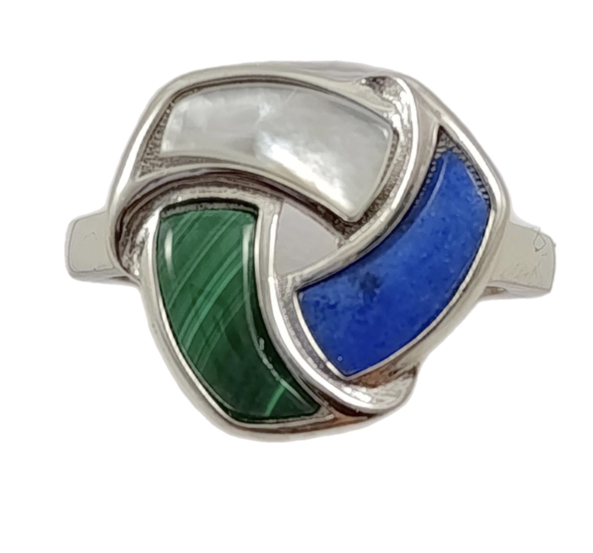 Кольцо серебряное с лазуритом/малахитом и перламутром р. 16,5 (R5021G-16,5)