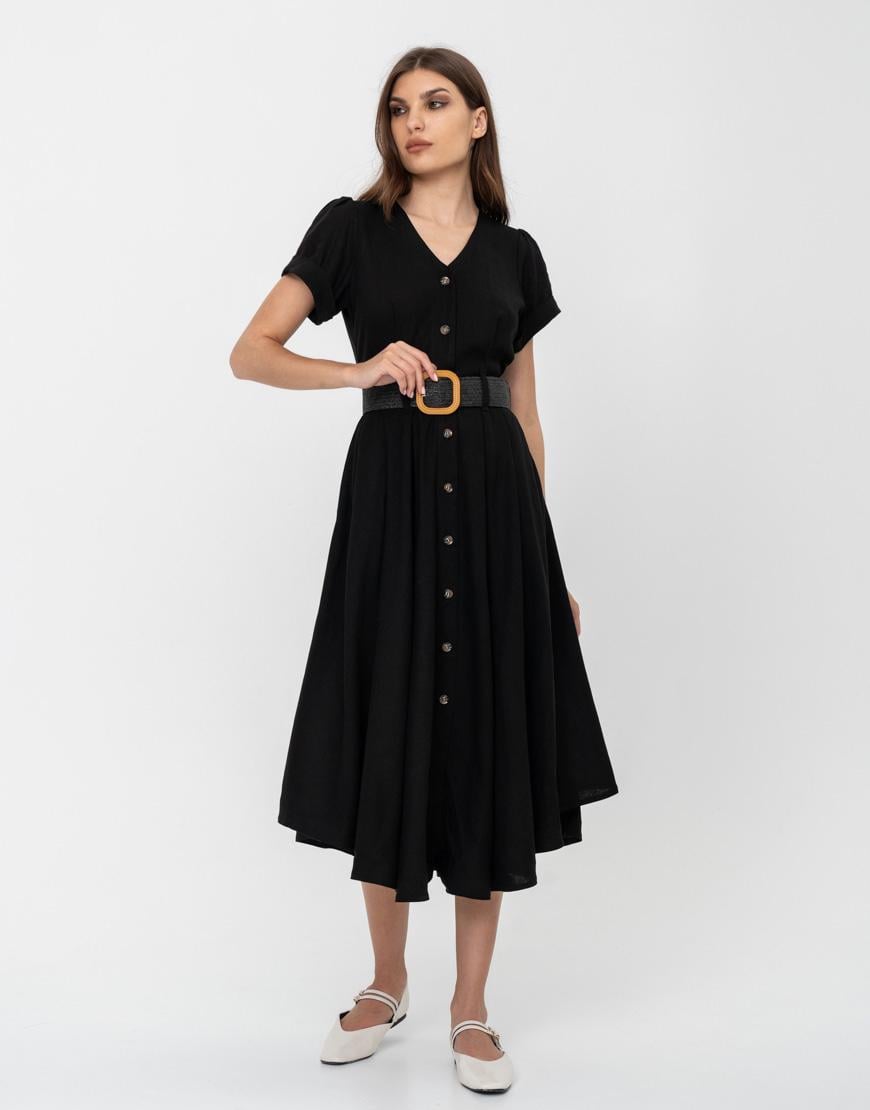 Сукня із льону з плетеним паском GET DRESSED. чорна S