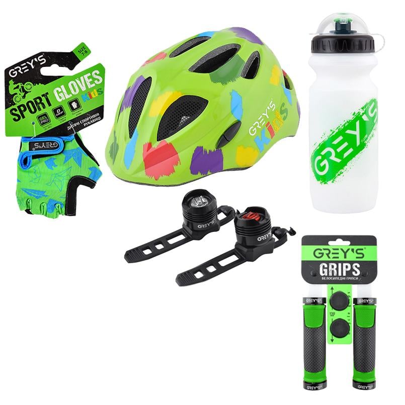 Детский велонабор GREY'S с защитным шлемом и аксессуарами (na_141)