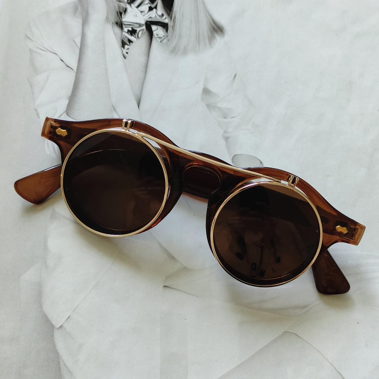 Очки солнцезащитные имиджевые круглые панк двойной флип Коричневый