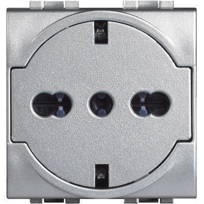 Розетка Legrand BTicino LivingLight 2К+С 16А 250В Алюминий (ERC-NT4140/16F)