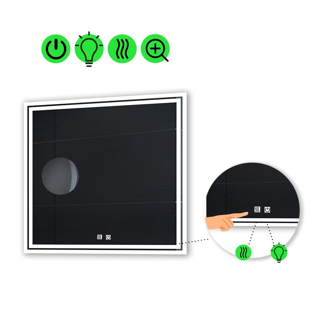 Зеркало с LED подсветкой Marita с двумя сенсорами/подогревом и линзой без подсветки 80x80 см (Maritak23)