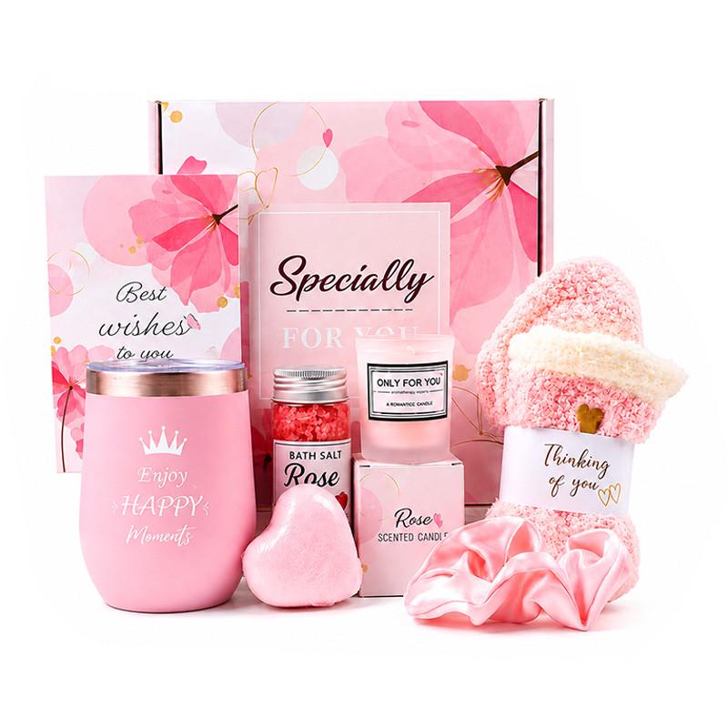 Подарунковий набір Lesko Spa Gift Basket Set 06 термосклянка/мило/сіль для ванни 7 пр. Pink (37275071)