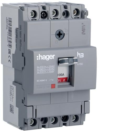 Автоматический выключатель Hager HDA100L x160 In=100А 3п 18kA (000012023)