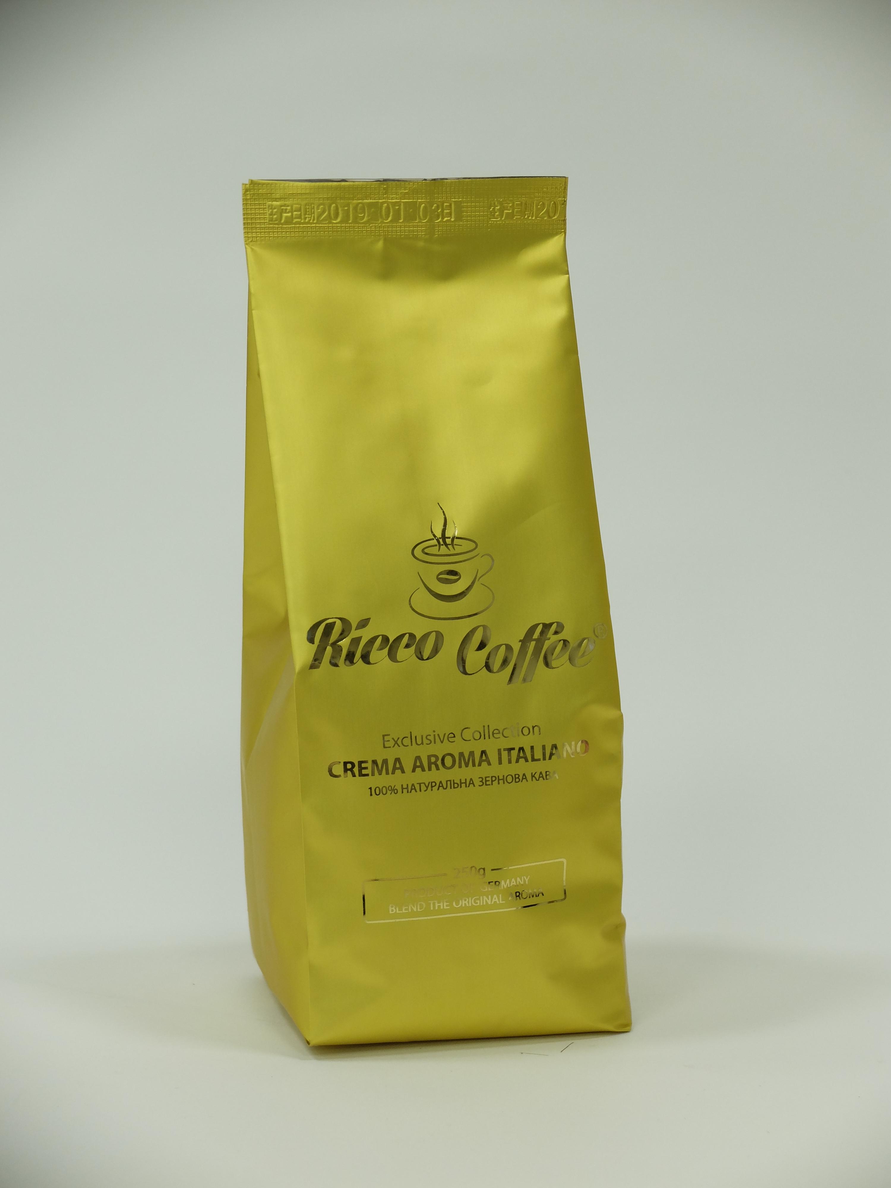 Кава зернова Ricco Coffee Crema Aroma Italiano 250 г Золотистий