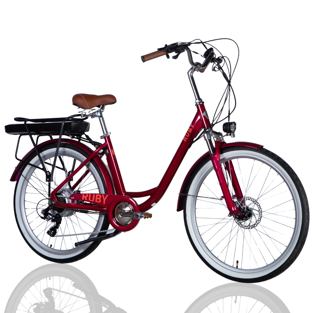 Велосипед з електроприводом AL Dorozhnik eRUBY DD FR 26" рама-17" 36B 12,5Ахч 500 Вт з амортизаційною вилкою та ліхтарем Бордовий