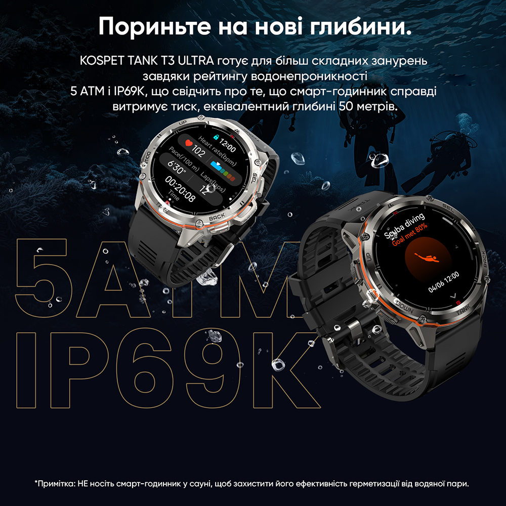 Розумний годинник Kospet TANK T3 ULTRA Silver GPS з компасом і водозахистом - фото 6 Розумний годинник Kospet TANK T3 ULTRA Silver GPS з компасом і водозахистом - фото 6