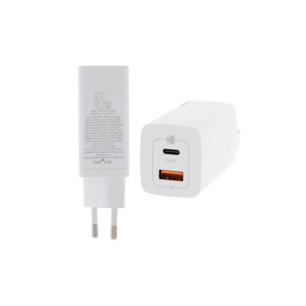 Зарядний пристрій Baseus GaN2 Lite Quick Charger Type-C+USB 65W White (CCGAN2L-B)